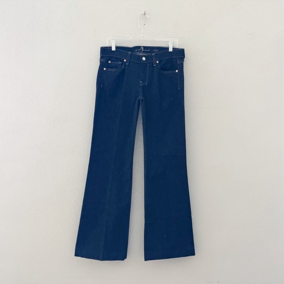 7 For All Mankind Dojo Jeans Size 30 Low Flare Western Y2K Blue Dark Denim 70s - Picture 6 of 15
